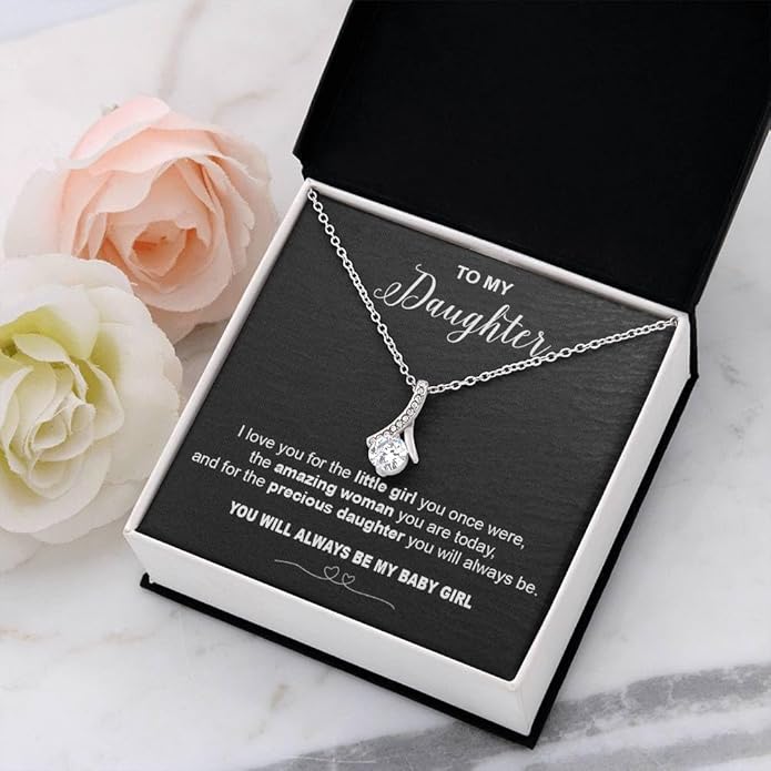 VIRAGIL To My Daughter Gift Necklace From Dad or Mom - Badass Daughter Jewelry With Heartfelt Message & Elegant Box