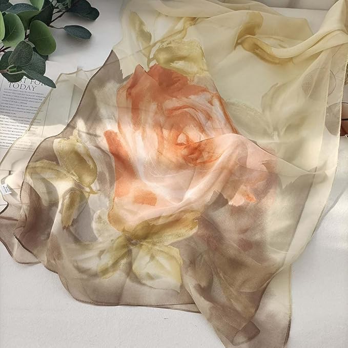 Pokeedioty Scarfs for Women Lightweight Fashion Scarves Elegant Floral Pattern Sheer Scarfs