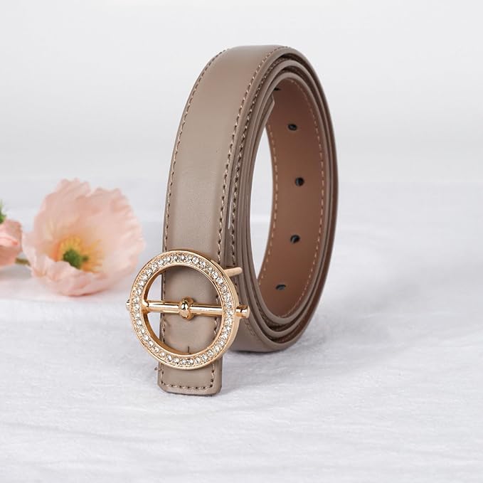 Women's Fashion Classic Metal Buckle Leather Belt with Jeans Dress