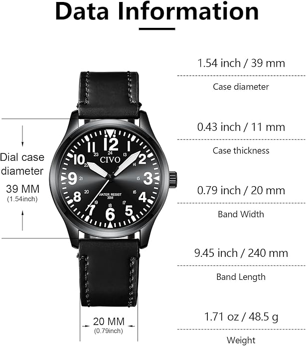 CIVO Analog Wrist Watches for Men: Waterproof Stainless Steel Mens Watches - Silver Watch with Easy Read Dial Men's Watch for Gift