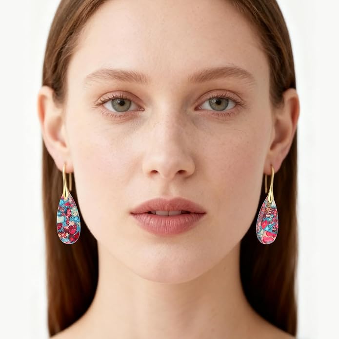 Emperor Stone Dangle Earrings for Women - Natural Healing Crystal Earrings with Gold Fishhooks in Soothing Colors, Unique Personalized Valentine‘s Day Gift Set for Her