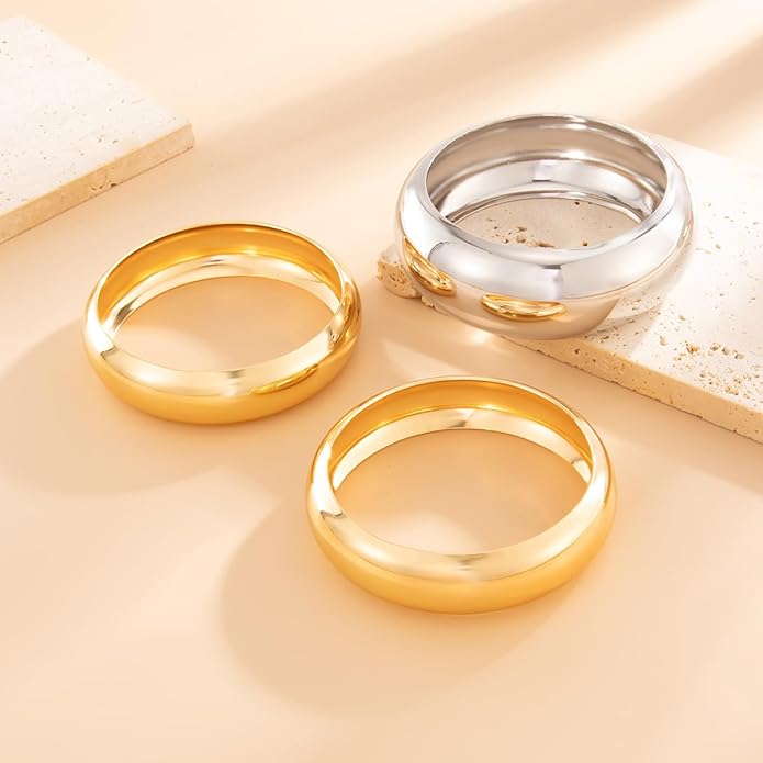 Chunky Gold Bangles Bracelets for Women Trendy Silver Stack Bracelet Minimalist Wide Bangle Jewelry