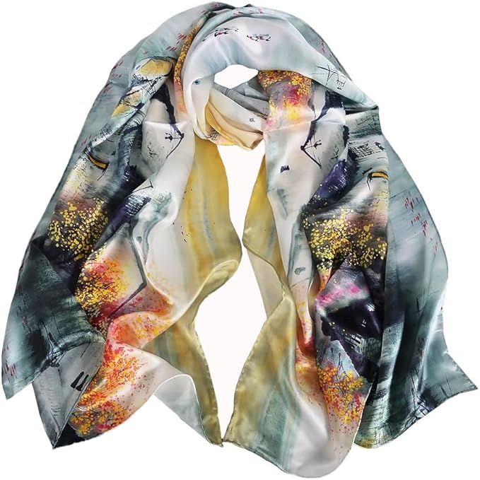 100% Mulberry Silk Scarf for Women Neck Oblong Headscarves Long Floral Print Lightweight Silk Wraps Shawls 67"*20"