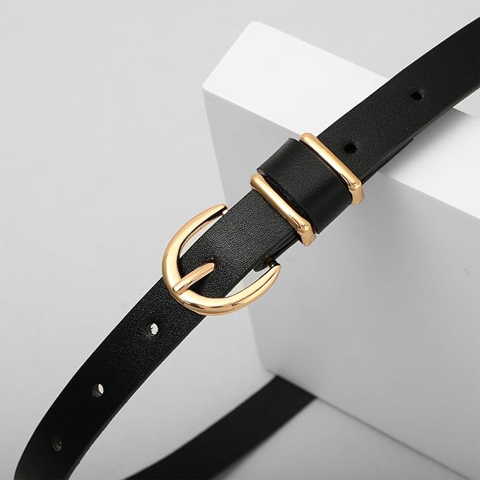 VONMELLI Womens Skinny Leather Belt Thin Waist Belts for Women Fashion Dress Jeans with Gold Buckle