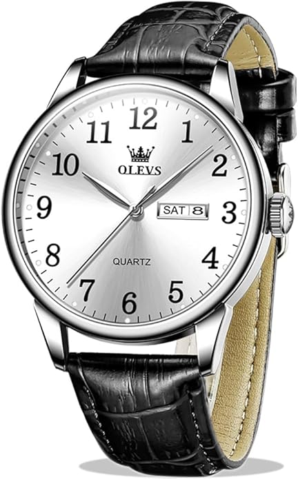 OLEVS Mens Watches, Casual Leather Watches for Men Easy to Read Quartz Number Watch with Date Waterproof Blue/Black/Silver Face Men's Wrist Watches…