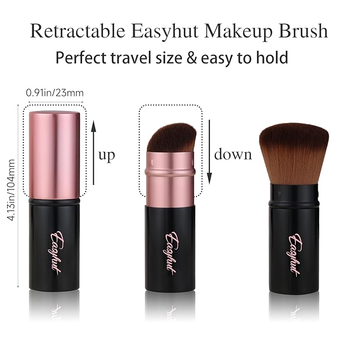 Retractable Kabuki Makeup Brushes 2 Pcs Blush Brushes Set Portable Powder Brushes with Flat and Angled Top for Liquid Cream Girls Cosmetics Travel, Large/1.18inch, Rose Gold