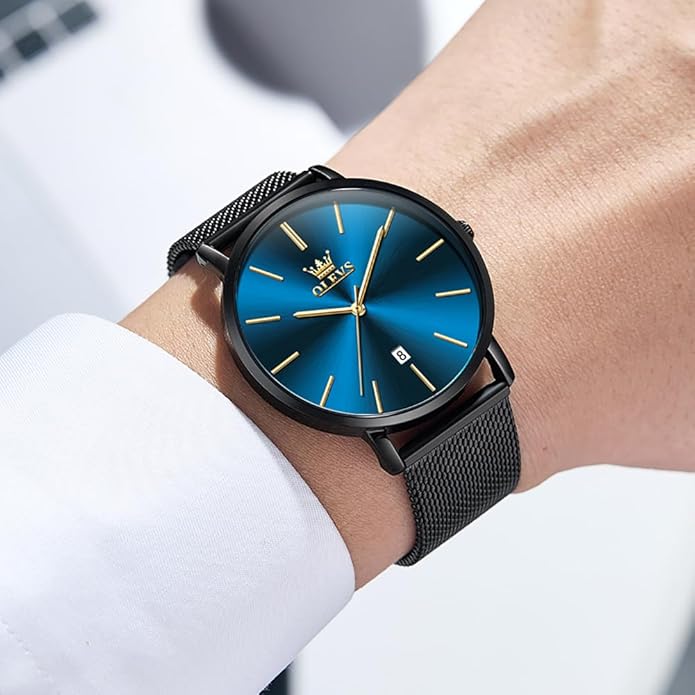 OLEVS Mens Watches Minimalist Ultra Thin Fashion Casual Analog Quartz Date Watch Waterproof Slim Simple Big Face Dress Wrist Watch Leather Band for Men