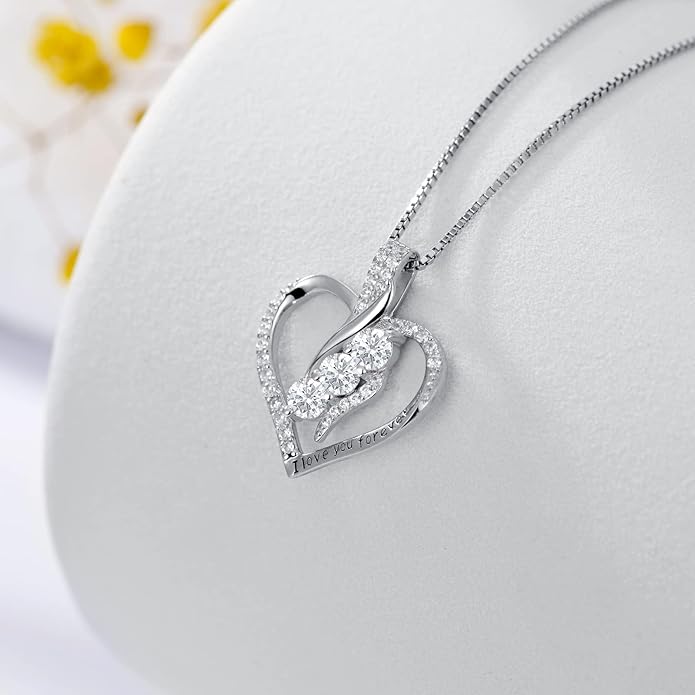 Rose Heart Birthstone Necklace for Women - Solid S925 Sterling Silver with Rose Gold Plated Infinity Symbol of Love Valentine's, Mother's Day, Anniversary, Christmas Birthday Gift for Her, Mom, Wife, or Girlfriend.