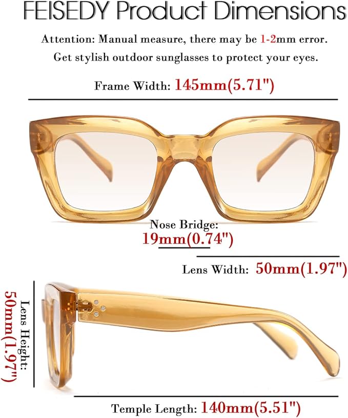 FEISEDY Classic Women Sunglasses Fashion Thick Square Sun Glasses Chunky Frame UV400 B2471