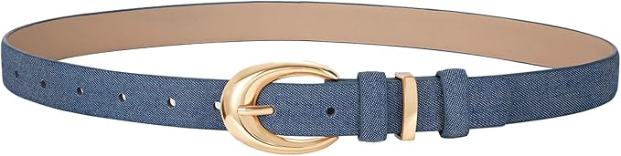 TRIWORKS Women Leather Belt for Jeans Pants Fashion Ladies Skinny Faux Leather Dress belt with Gold Buckle