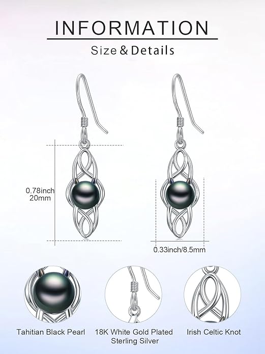 Tahitian Black Pearl AAAA 18K Gold Plated Sterling Silver Dangle Drop Earrings for Women Wife Mom Girlfriend Valentine Her Jewelry Gift for Anniversary Birthday Christmas