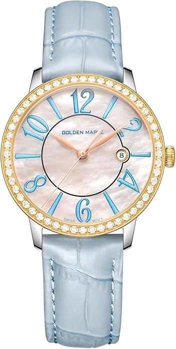 GOLDEN MAPLE Dainty Watches for Women, Mother-of-Pearl Dial and Swiss Quartz Movement, Ladies Watch with Leather Strap