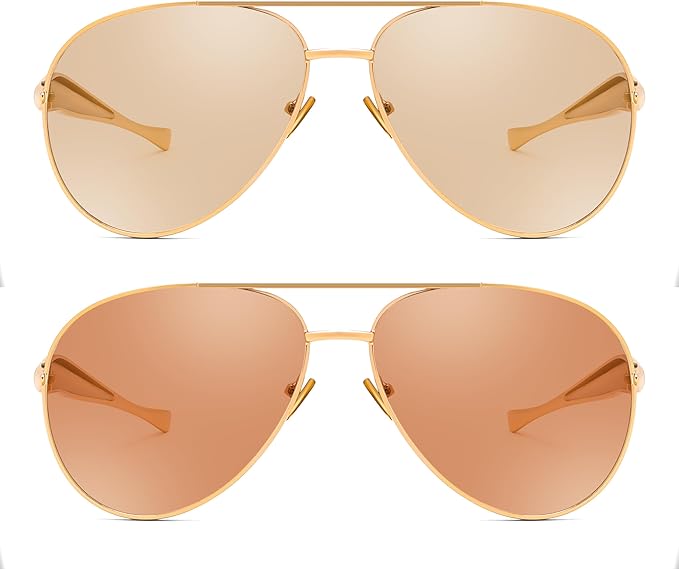FEISEDY Oversized Aviator Sunglasses Women Men - Retro Gold Metal Chunky Frame, UV400 for Driving & Daily Wear B0311