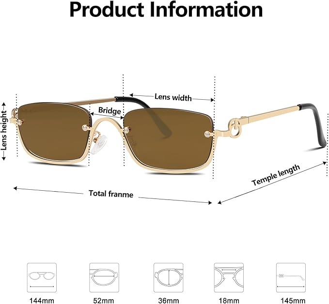 Retro Y2k Sunglasses for Women Men,Trendy Semi-Rimless Sun Glasses Irregular Narrow Gold Sunnies UV400