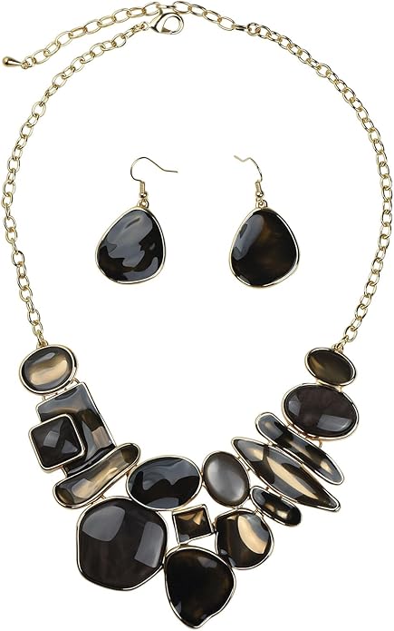 Women's Wedding Party Jewelry Enamel Leaf Rhinestone Cluster Flower Statement Necklace Dangle Earrings Set for Bridal Bridesmaids