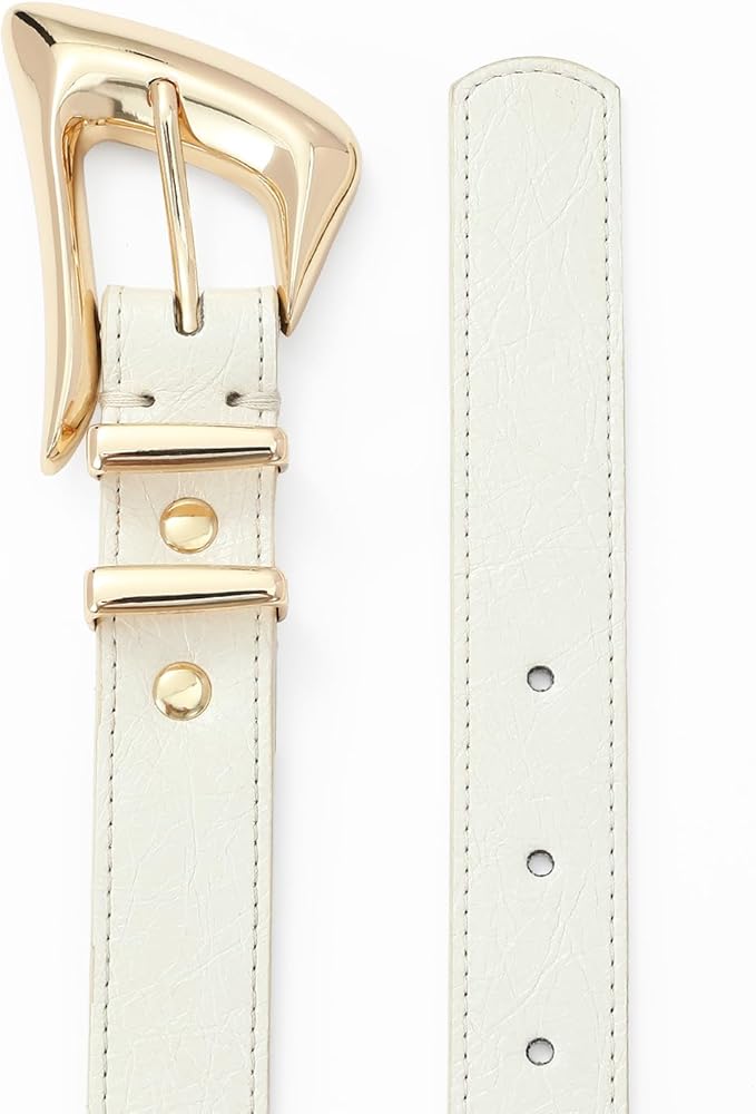 Women's Brown Belt Trend Belt with Gold Buckle Fashion Leather Waist Belt for Jeans Pants