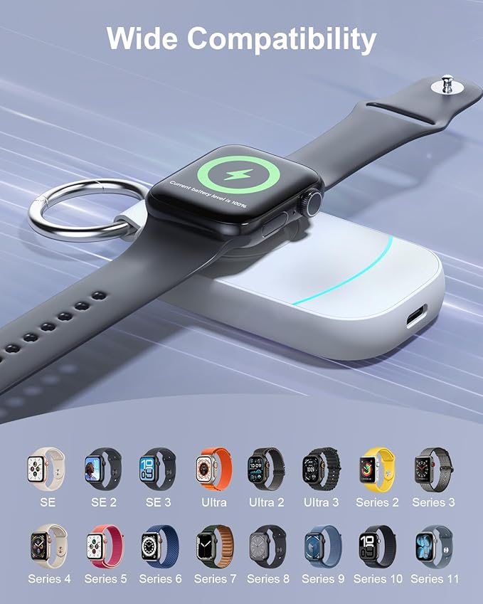 2500mAh Travel Charger for Apple Watch - Portable Charger with Keychain for Apple Watch - Stocking Stuffers for Men, Women, and Adults White