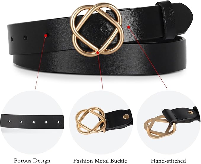 Relang Women's Belts with Gold Buckle, Fashion Waist Band, Elegant Ladies' Belt, Gift for Women