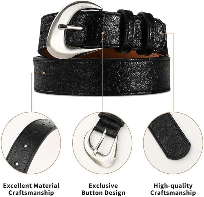 Women's Brown Belt Trend Belt with Gold Buckle Fashion Leather Waist Belt for Jeans Pants