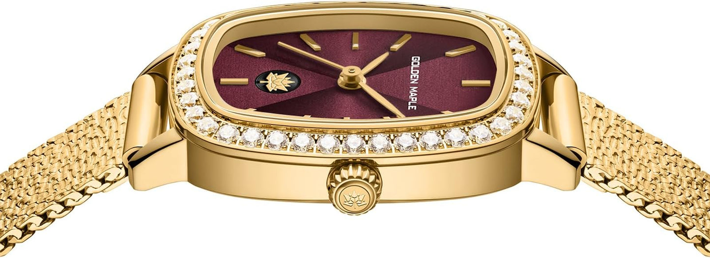 GOLDEN MAPLE Watches for Women, Dainty Gold Watch with Small Stainless Steel Case, Quartz Movement and Water Resistant, Adjustable Mesh Band