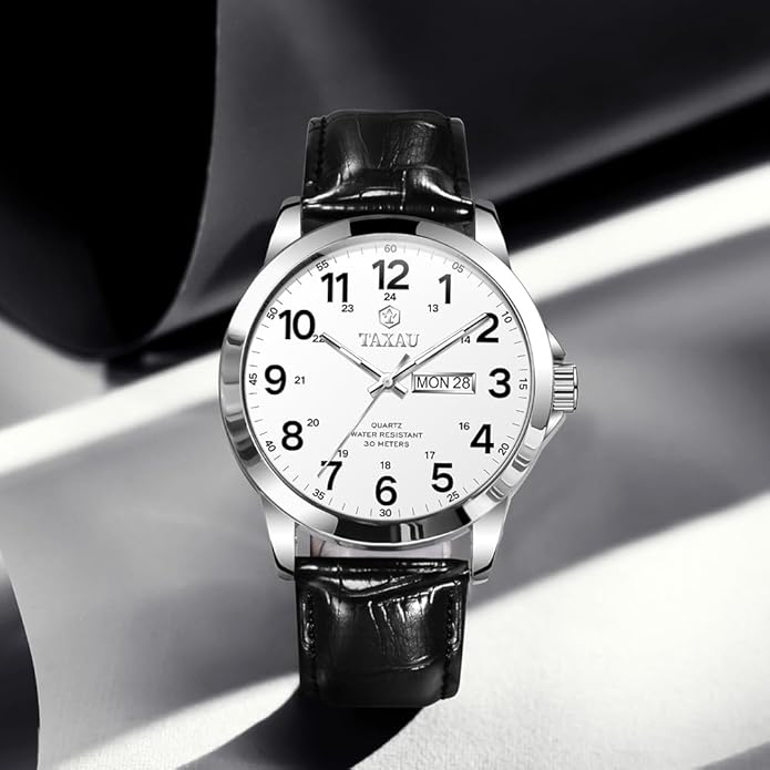 Watches for Men Luxury Analog Waterproof Classic Leather Large Face Simple Easy Read Quartz Minimalist Dress Day Date Quartz Mens Watches