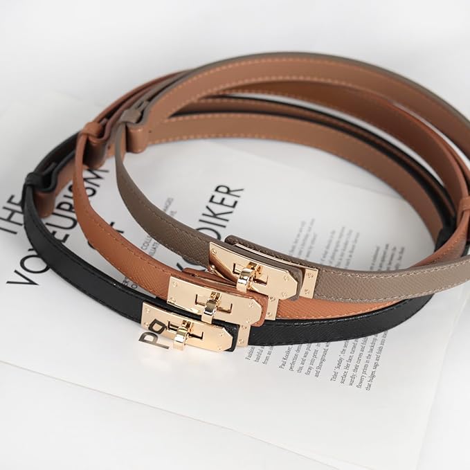 Women's Fashion Classic Metal Buckle Leather Belt with Jeans Dress