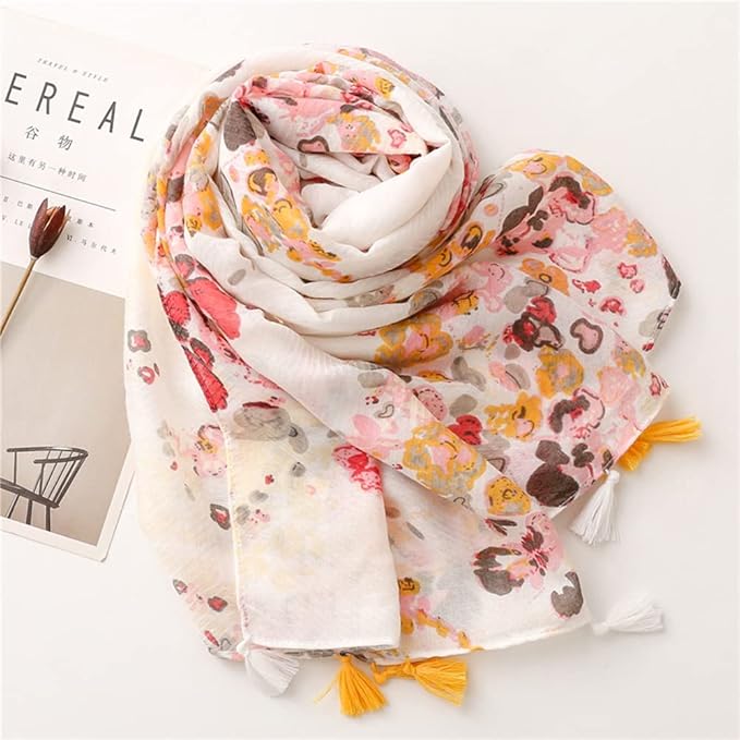 Yeieeo Boho Scarf for Women Lightweight Floral Printed Scarf Fall Winter Fashion Fringed Shawl