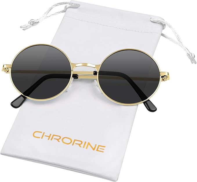 CHRORINE Hippie Sunglasses Round 70s Retro Glasses for Women Men Party Accessory Festival Fashion Vintage Sunglasses