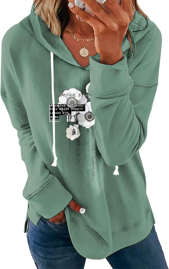 Women's Brown Mandala Print Hoodie Long Sleeve Loose Fit Tunic Top with Drawstring Side Split for Fall Winter