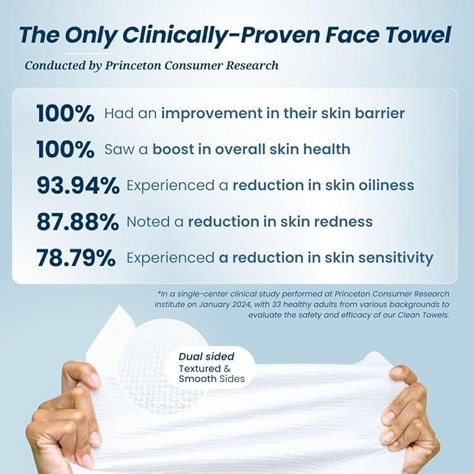 Clean Skin Club Clean Towels XL®, 100% USDA Biobased Face Towel, Disposable Face Towelette, Eczema Association Accepted, Makeup Remover Dry Wipes, Ultra Soft, 50 ct per pack, 2 Packs, 100 Ct Total
