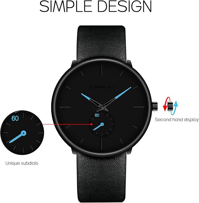 Mens Watches Ultra-Thin Minimalist Waterproof-Fashion Wrist Watch for Men Unisex Dress with Leather Band