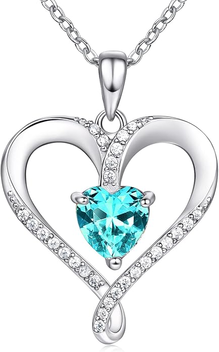 Birthstone Necklace for Women, 18K White Gold Heart Necklace Filled 925 Sterling Silver, Diamond Womens Jewelry Christmas Gifts for Women Wife