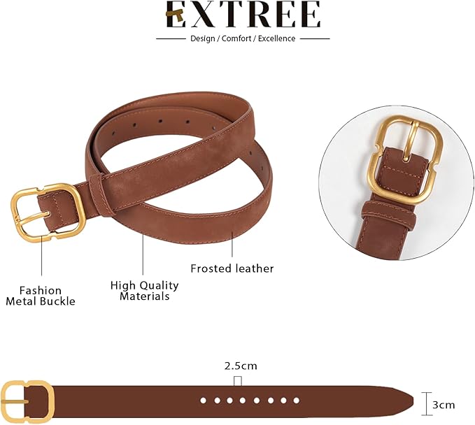 Women's Fashion Classic Metal Buckle Leather Belt with Jeans Dress