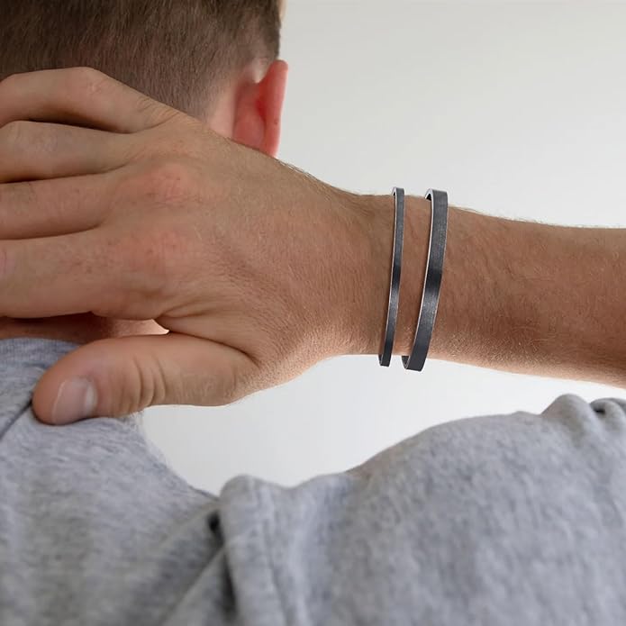 MEALGUET Stainless Steel Mens Cuff Bracelet : Minimal Cool Silver/Black/Gold Plated Open Metal Cuff Bangle Bracelets for Men,Mens Bracelet Jewelry Gift