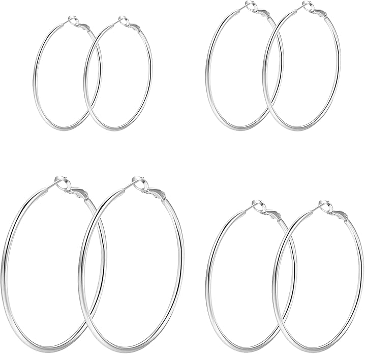 4/5/6 Pairs Stainless Steel 30/40/50/60/70 mm Silver 14K Gold Hoop Earrings for Women Hypoallergenic Big Thin Lightweight Dangle Set