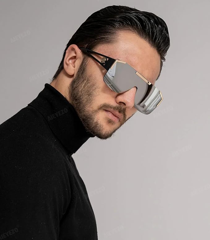 AIEYEZO Square Oversized Sunglasses Flat Top Shield Sun Glasses for Men Women One Lens Square Shades