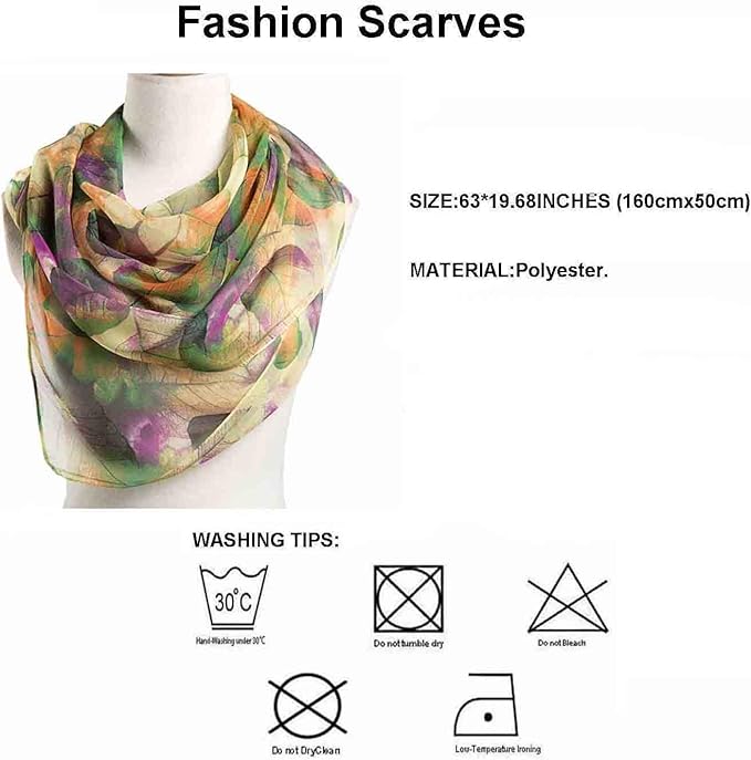 Pokeedioty Scarfs for Women Lightweight Scarves Elegant Floral Pattern Sheer Scarfs Shawls Wraps