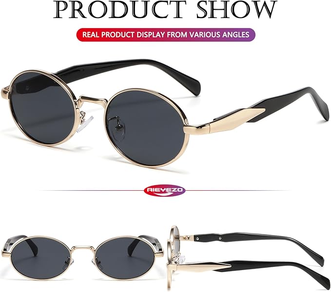 AIEYEZO Retro Oval Sunglasses for Women Men Trendy Fashion Round Sun Glasses Oval Metal Framed Shades