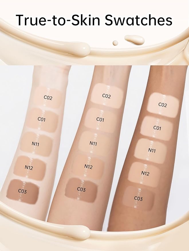 Catkin Phoenix Cushion Foundation Buildable Coverage Anti-Aging Serum Makeup, Sheer Satin Finish, Refill Included, Light Beige 0.46 Oz x 2, C01 NATURAL