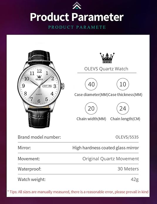 OLEVS Mens Watches, Casual Leather Watches for Men Easy to Read Quartz Number Watch with Date Waterproof Blue/Black/Silver Face Men's Wrist Watches…