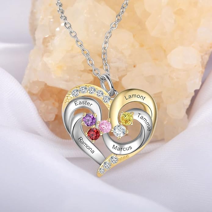 GLAMCARAT Personalized mothers necklace with birthstones names sterling silver jewelry for women customized engraved necklace