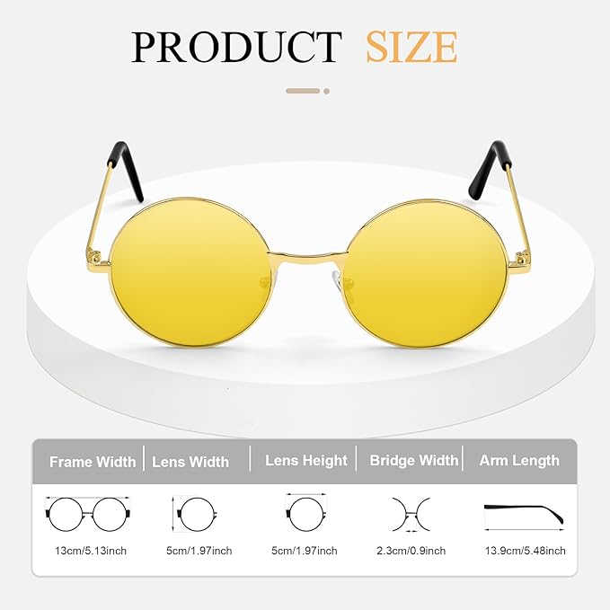 CHRORINE Hippie Sunglasses Round 70s Retro Glasses for Women Men Party Accessory Festival Fashion Vintage Sunglasses