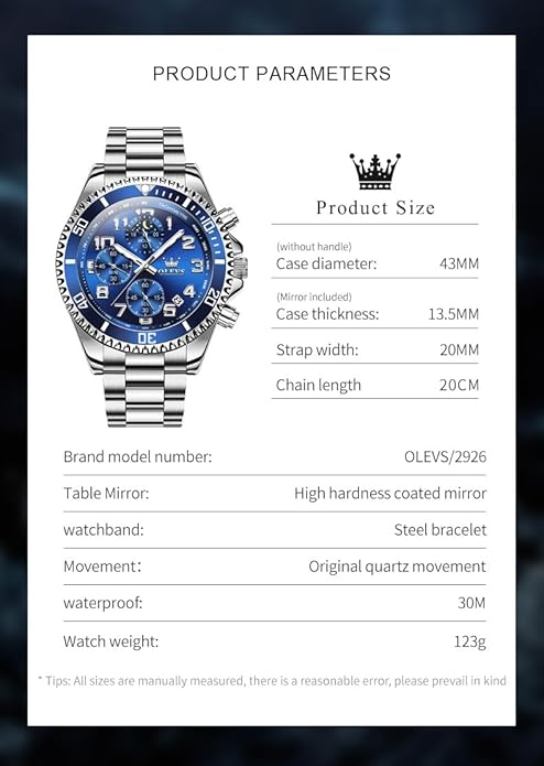 OLEVS Mens Watches Big Face Stainless Steel Waterproof Date Analog Quartz Watches Fashion BusinessWrist Watches for Men…