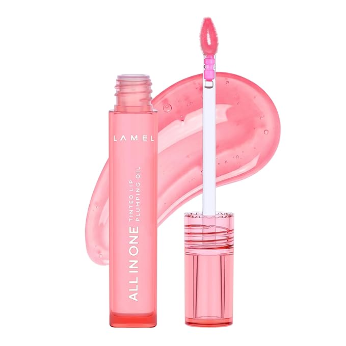 Lamel All-in-One Lip Oil - Lightweight, Tinted, Plumping, Hydrating Lip Gloss - Lip Balm for Day & Night Use, Long-Lasting Lip Stain, Lip Glow Oil, No-Sticky Gloss, Lip Plumper Tint - Peachy №401