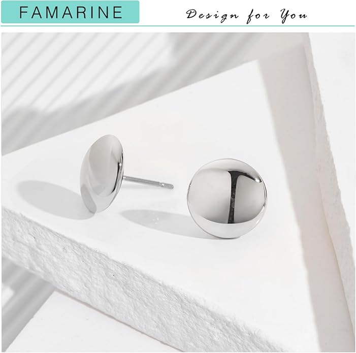 FAMARINE Dot Earrings Gold Silver Stud Earrings for Women Flat Round Earring Minimalist Earring