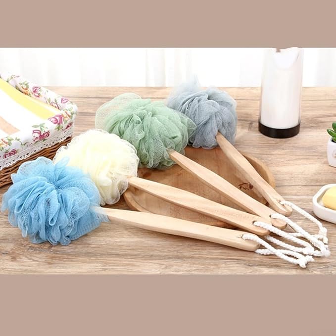 Shower Body Brush with Loofah and Long Handle for Exfoliating, Dry and Wet Brushing, Hanging Hole, Grey(White)