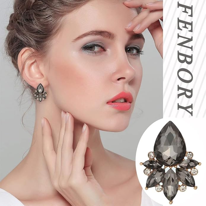 Vintage Rhinestone Earrings Fancy Crystal Cluster Drop Earrings Art Deco Earrings for Women