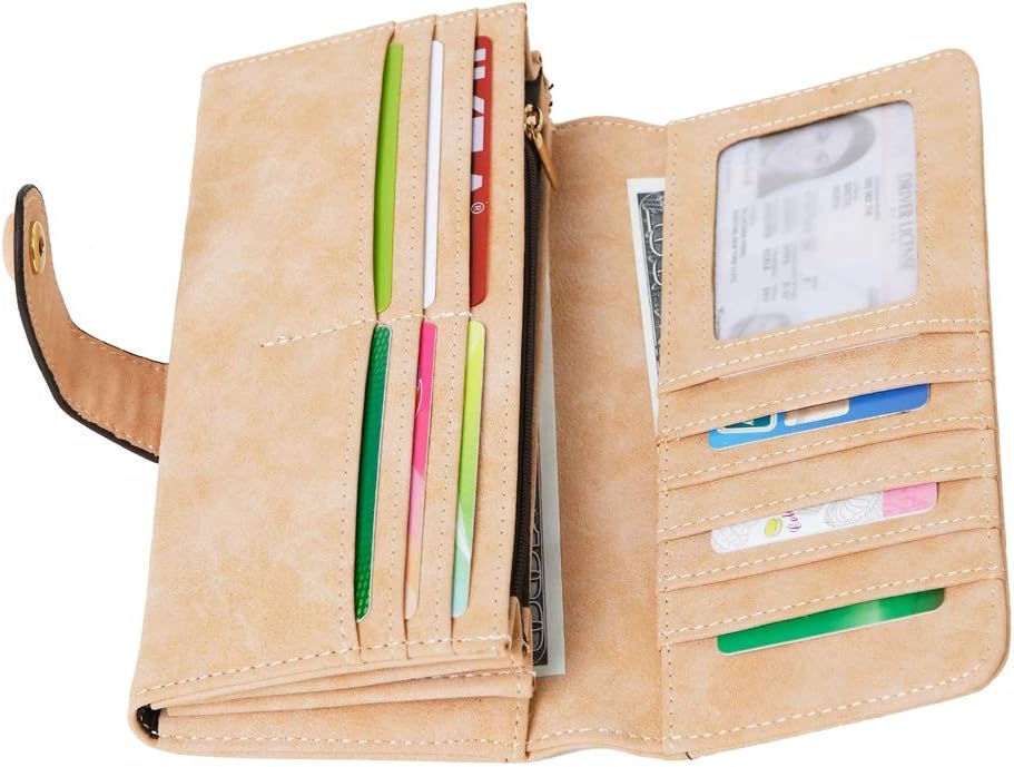 Women's Vegan Leather 17 Card Slots Card Holder Long Big Bifold Wallet