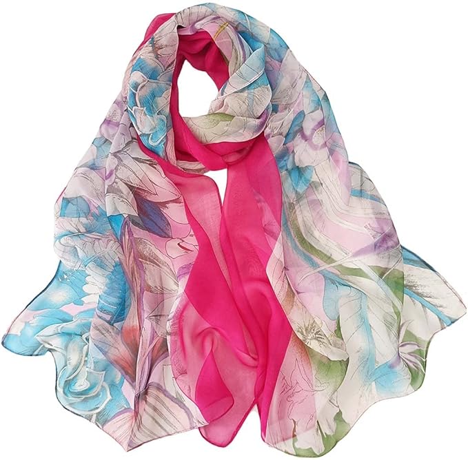 Pokeedioty Scarfs for Women Lightweight Fashion Scarves Elegant Floral Pattern Sheer Scarfs