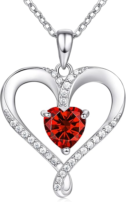 Birthstone Necklace for Women, 18K White Gold Heart Necklace Filled 925 Sterling Silver, Diamond Womens Jewelry Christmas Gifts for Women Wife